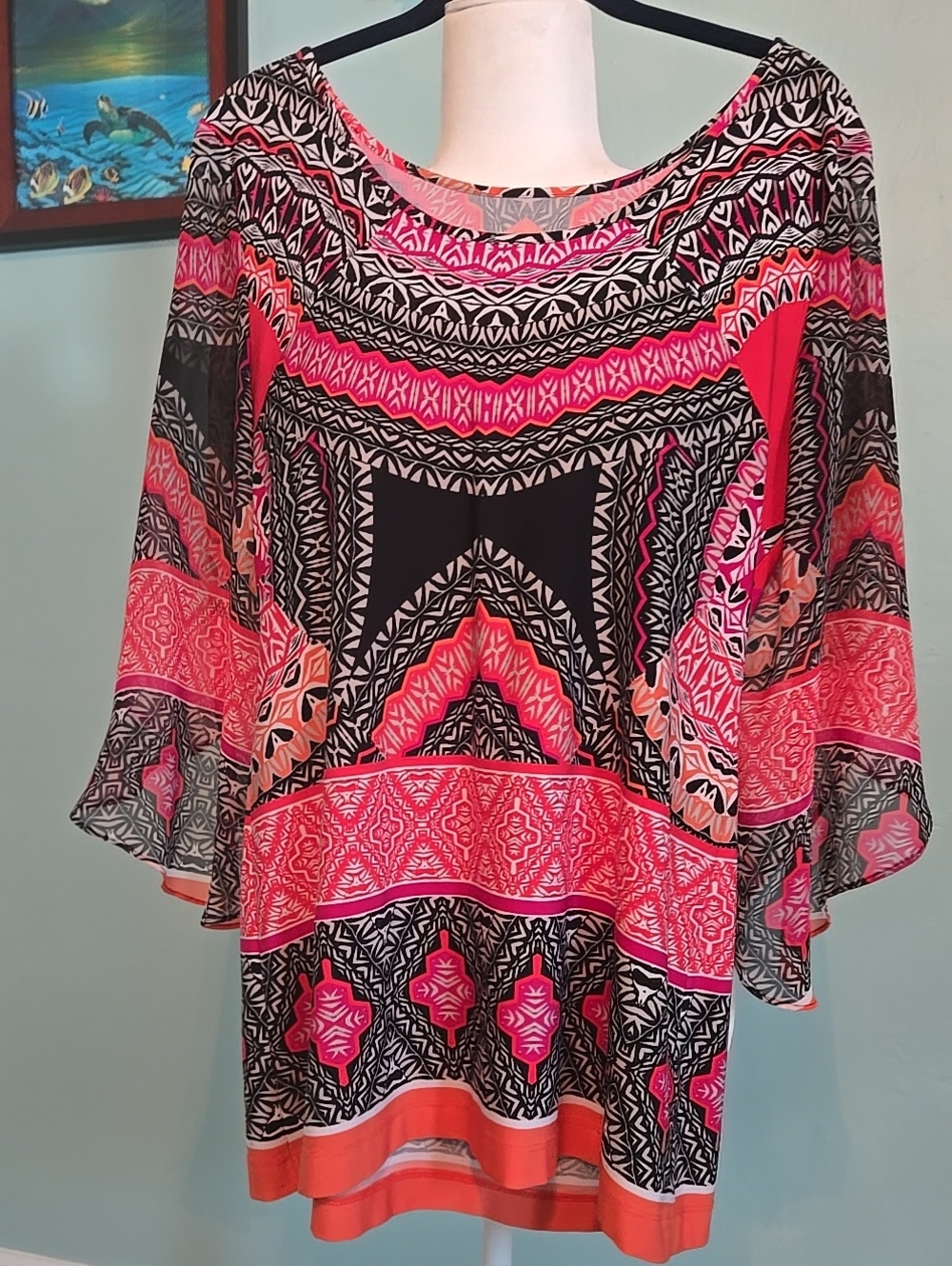 Coco Bianco Pink & Black Geometric Boho Tunic